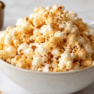 My favorite kettle corn recipe ever! So sweet, crunchy, and SO much better than store-bought. You guys have to make this ASAP! 🍿